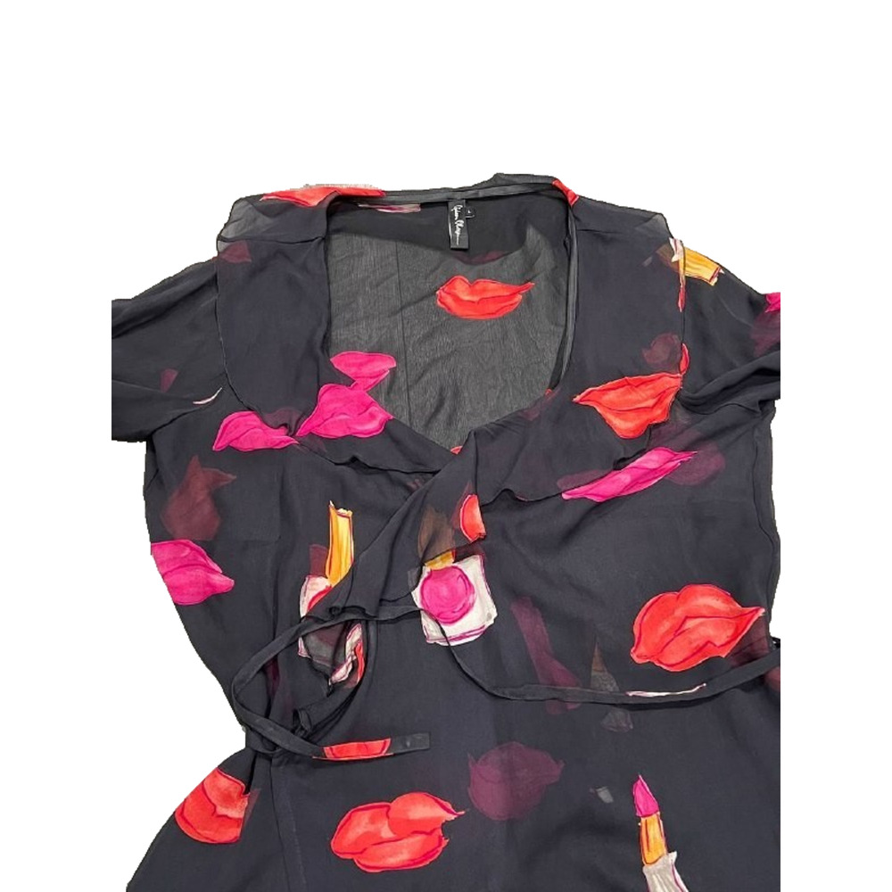Gideon Oberson Black 100% silk beachwear robe cover up Large A004701 - Picture 6 of 8